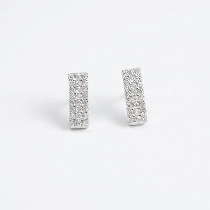 92.5 Silver Clear Stone Curved Bar Stud Earrings Pair