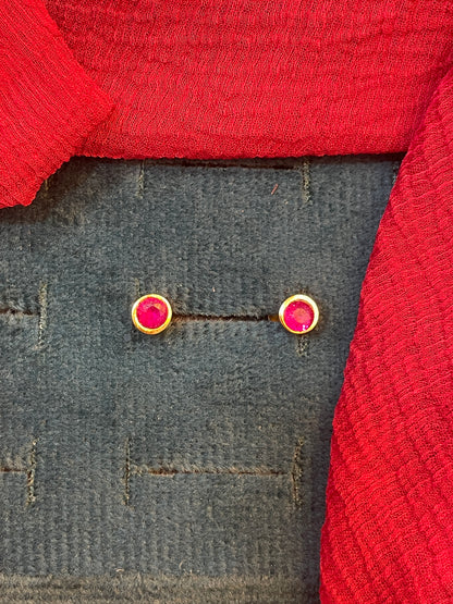 92.5 silver gold plated pink stone earrings