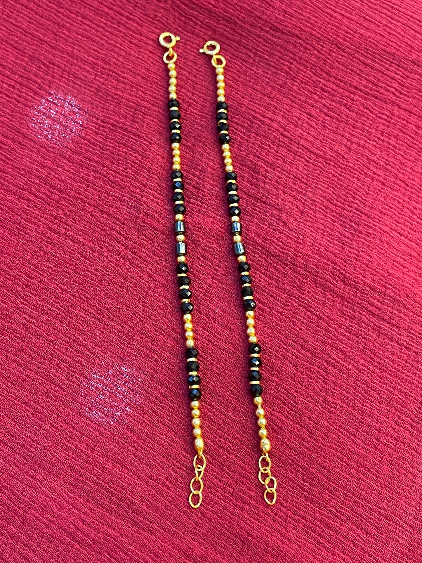92.5 silver gold plated black beads and ball kids anklets