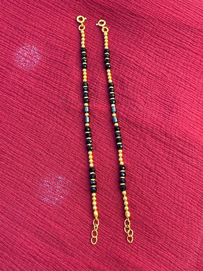 92.5 silver gold plated black beads and ball kids anklets
