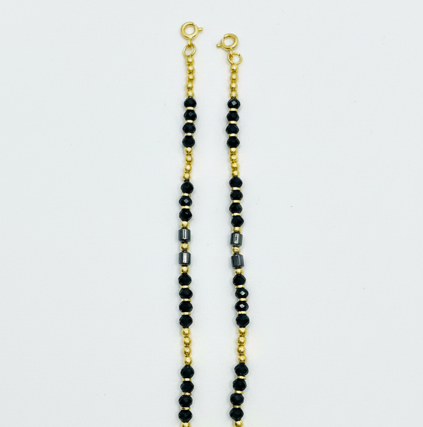 92.5 silver gold plated black beads and ball kids anklets