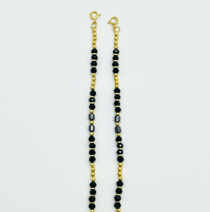 92.5 silver gold plated black beads and ball kids anklets