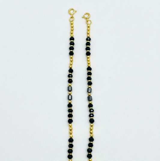 92.5 silver gold plated black beads and ball kids anklets