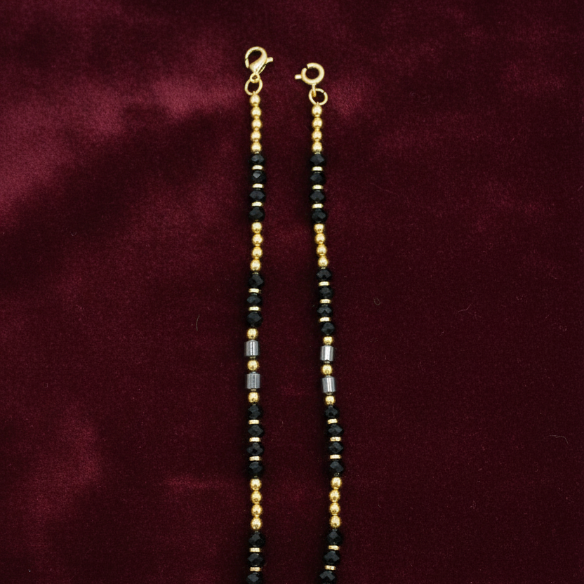 92.5 silver gold plated black beads and ball kids anklets