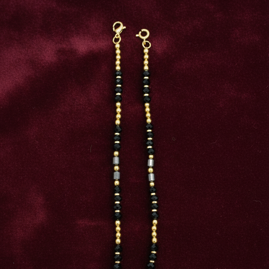92.5 silver gold plated black beads and ball kids anklets