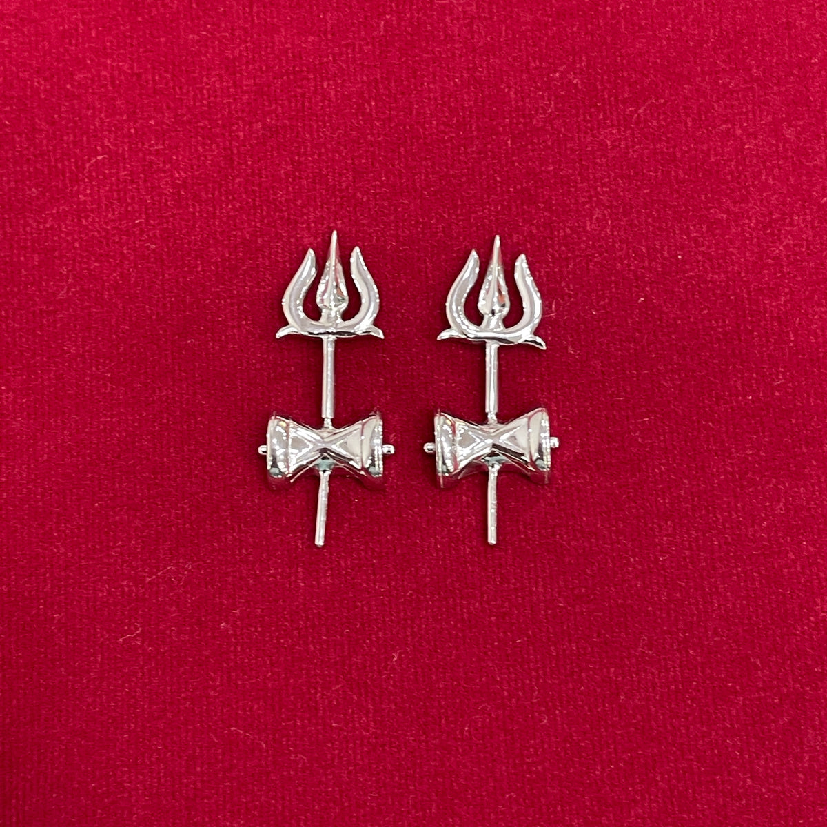 92.5 Sterling Silver Trishul Damruk Bugadi Pair