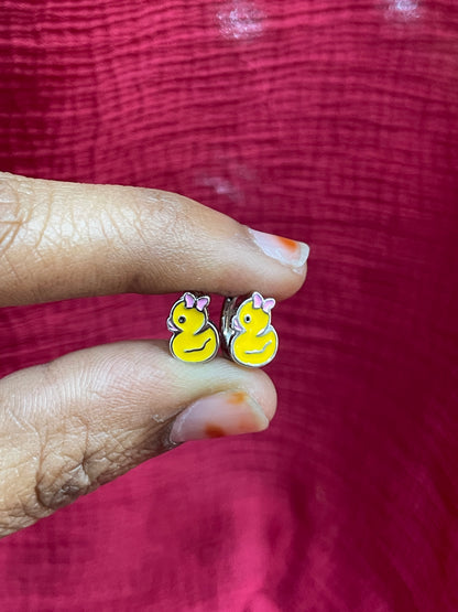 925 Silver Cute Duck Hoops
