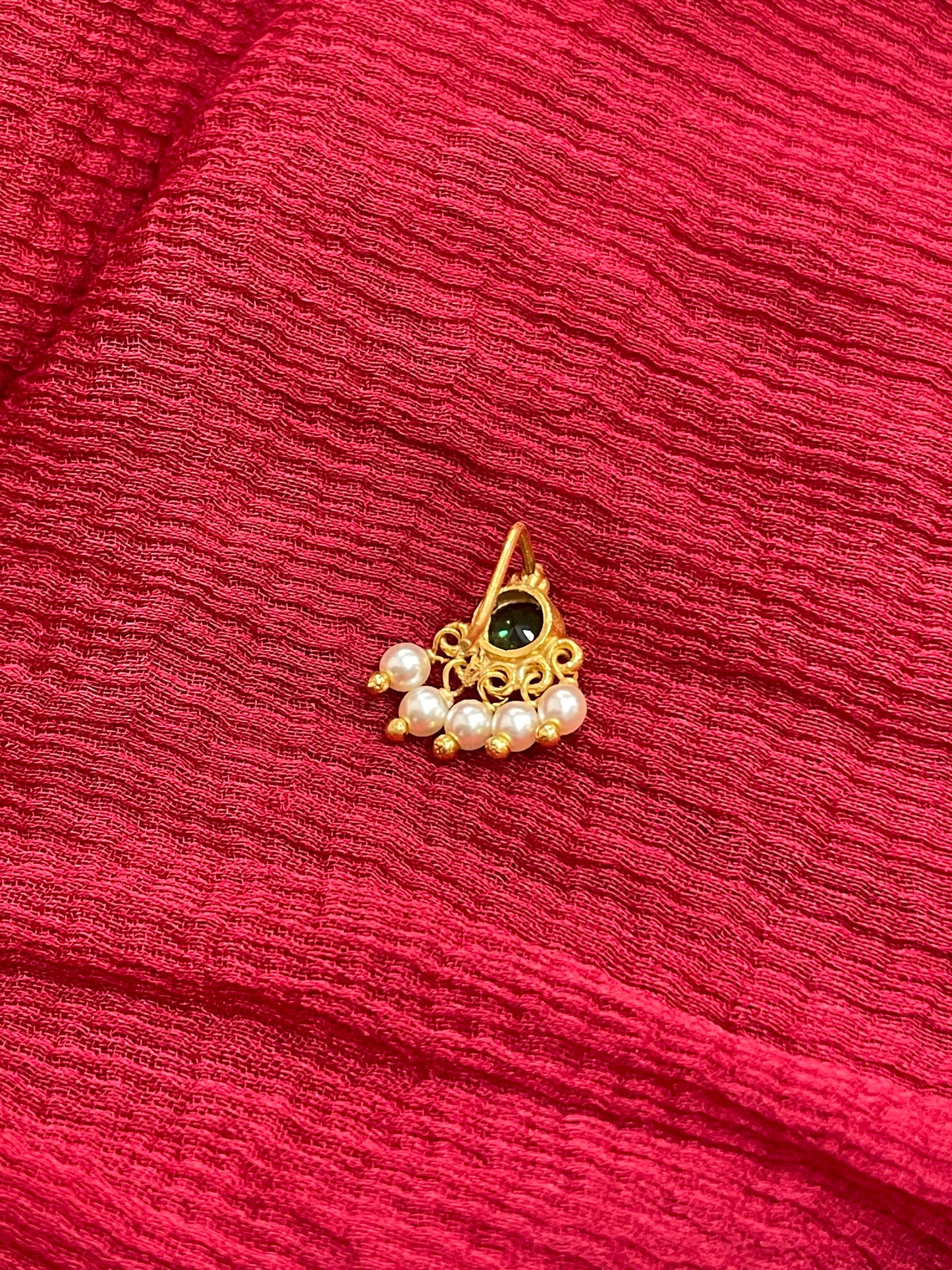 92.5 Silver Gold Plated Green Stone Nose Pin for Women | Elegant Stylish Design | Jewellery