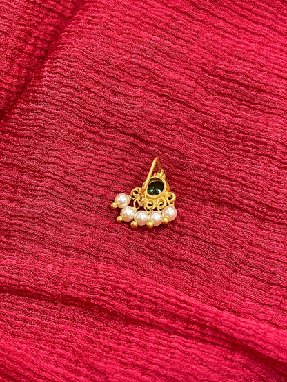 92.5 Silver Gold Plated Green Stone Nose Pin for Women | Elegant Stylish Design | Jewellery