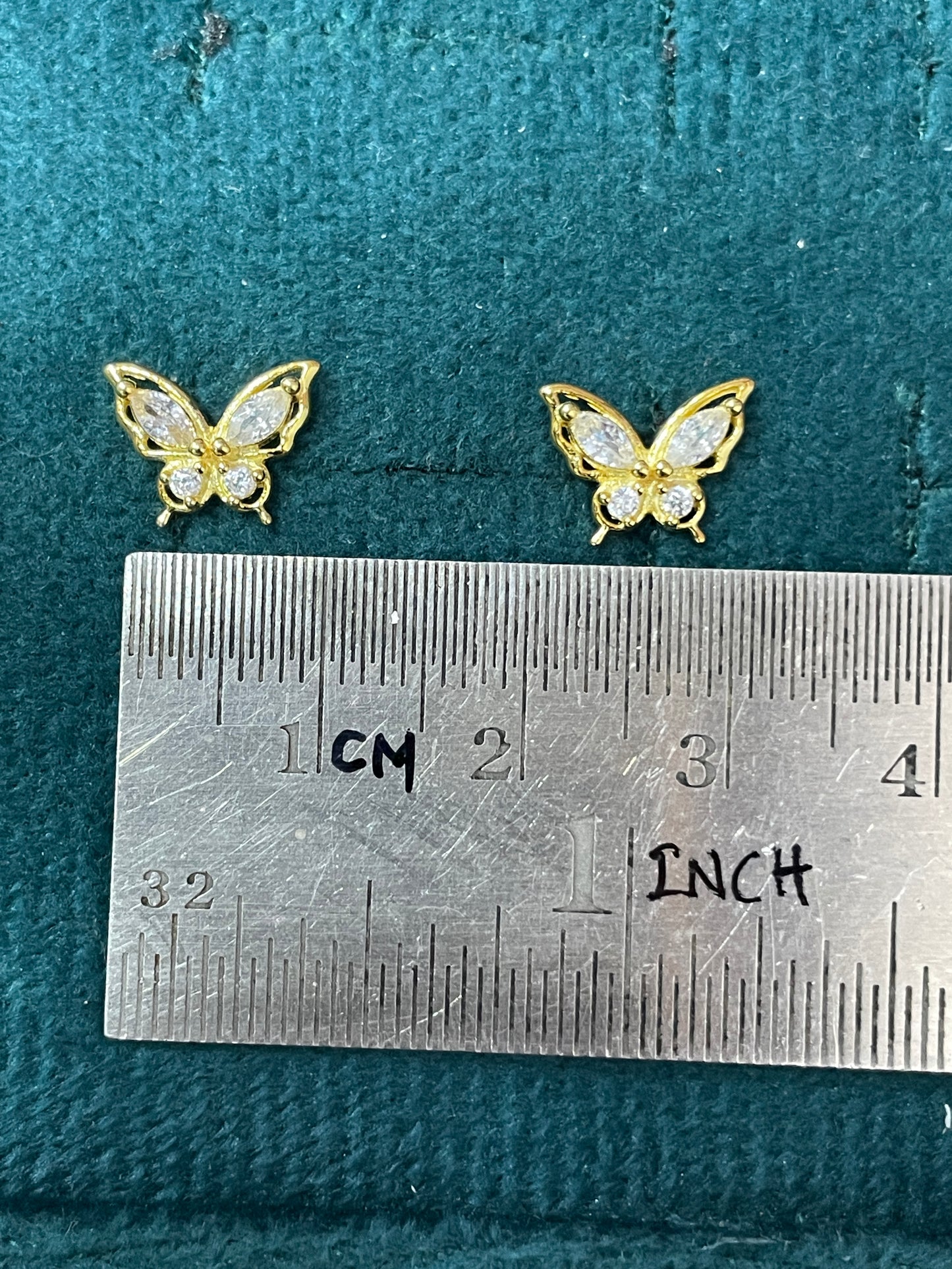 925 Silver Gold Finish Butterfly Stud Earrings | Ball Screw Back