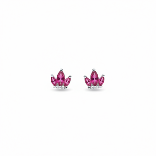 925 Silver Ruby 3 leaf studs- ball back