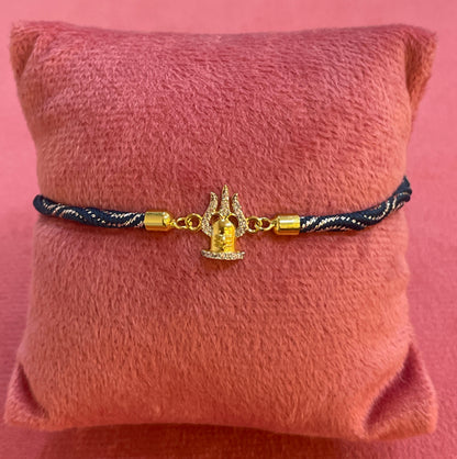 925 Silver Mahadev Trishul Rakhi for Brother | Gold Plated CZ Shivling Charm