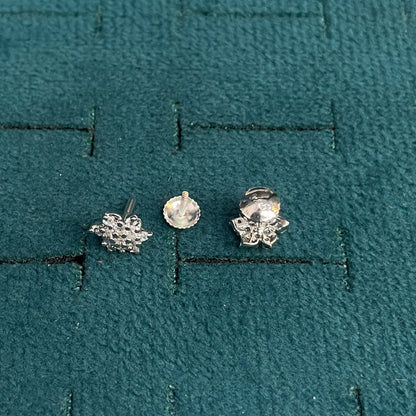 92.5 Silver Clear Stone Flower Stud Earrings Pair