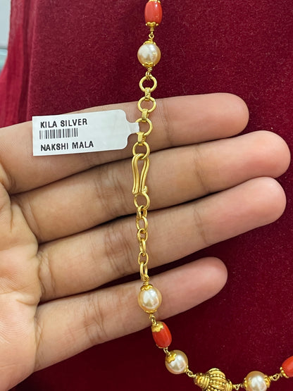Silver gold plated nakshi mala 21 inches