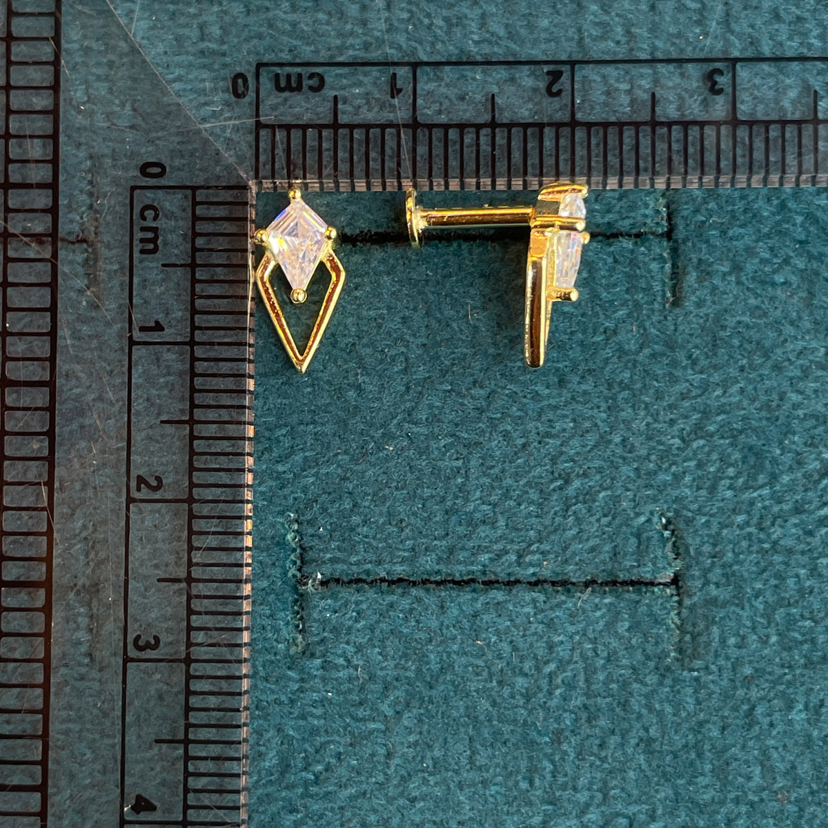 92.5 Silver Gold-Toned Clear Stone Kite Studs Pair