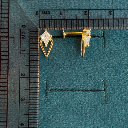 92.5 Silver Gold-Toned Clear Stone Kite Studs Pair
