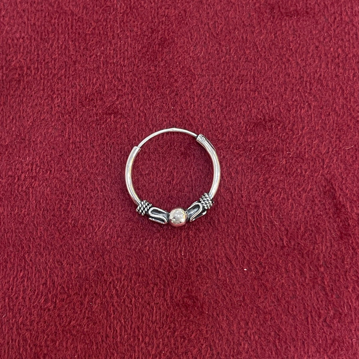 92.5 Silver Oxidised Bead Detail Hoop Earrings Pair