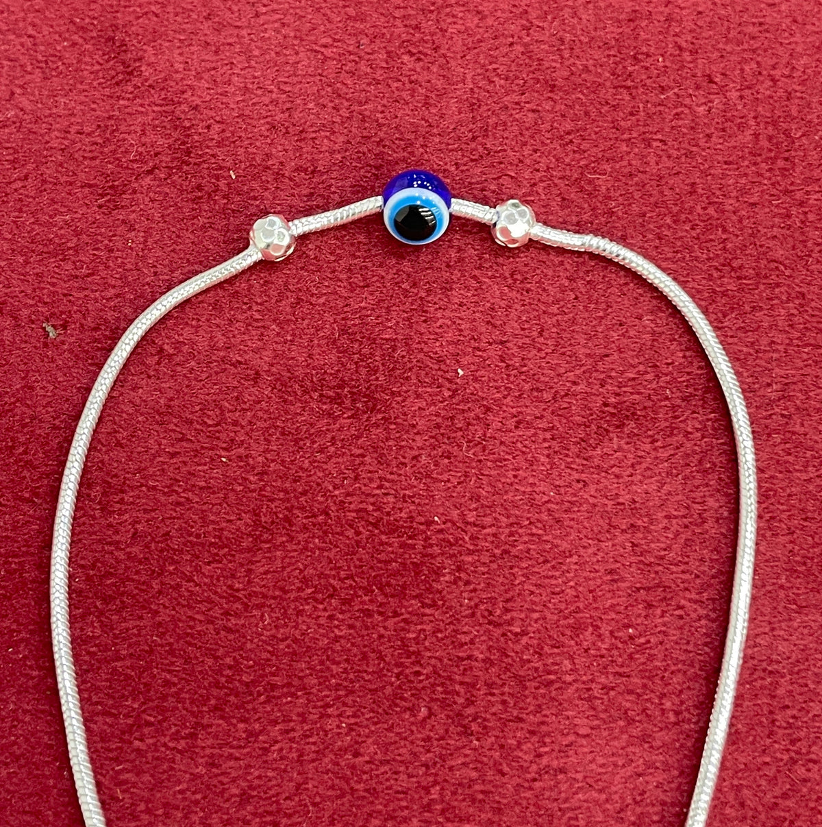 92.5 Sterling Silver Snake Chain Evil Eye Bead & Plain Silver Ball Anklets for Women