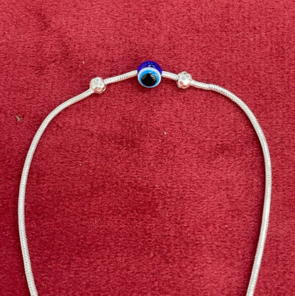 92.5 Sterling Silver Snake Chain Evil Eye Bead & Plain Silver Ball Anklets for Women