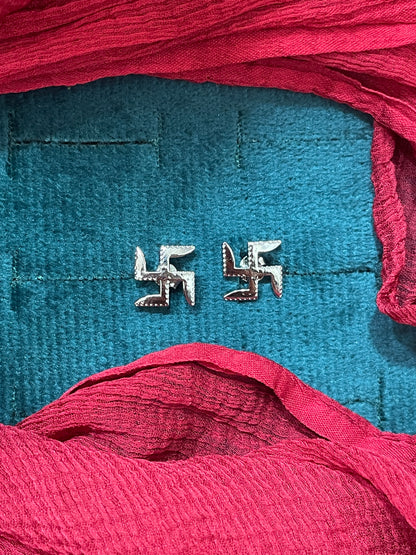 92.5 Silver Swastik Earrings for Women | Stylish Spiritual Design | Traditional Elegant Jewellery