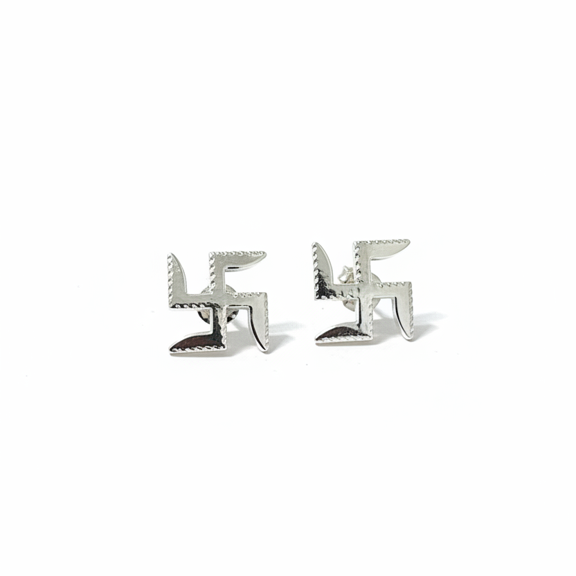 92.5 Silver Swastik Earrings for Women | Stylish Spiritual Design | Traditional Elegant Jewellery
