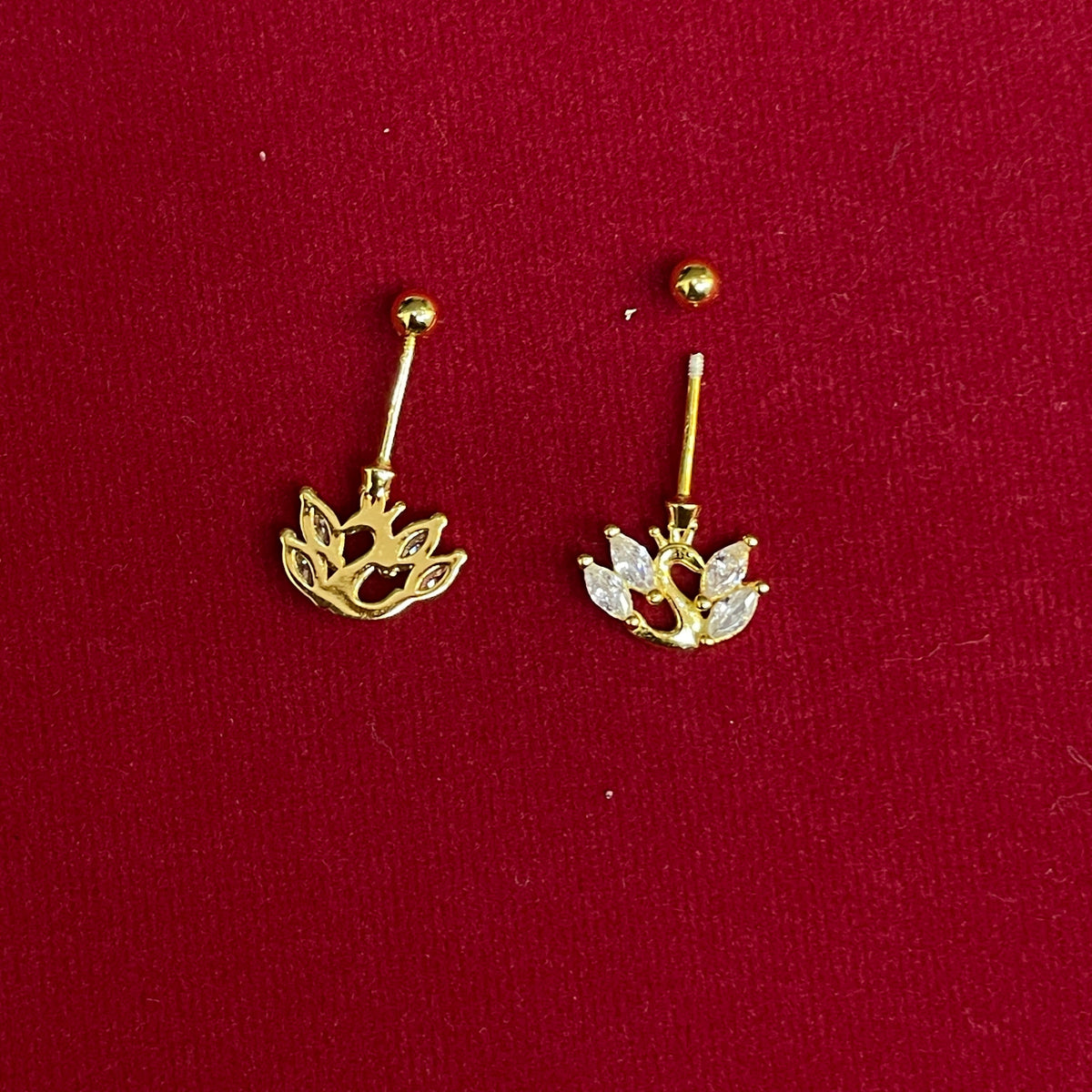 92.5 Silver Gold Plated CZ Swan Piercing Bugadi for Women
