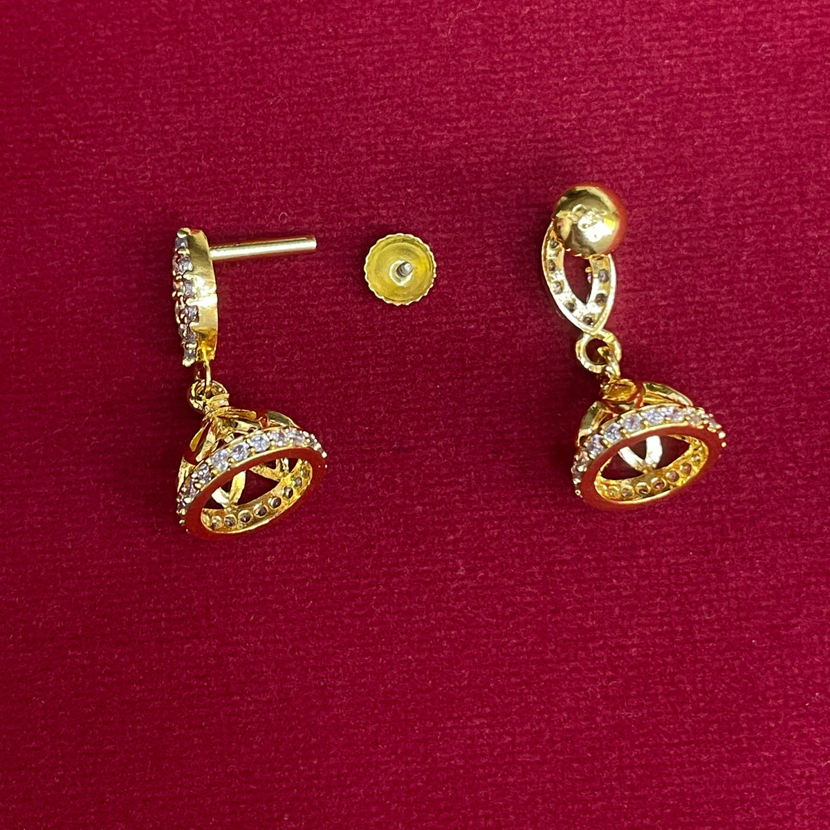 92.5 Silver Gold Plated White CZ Oval Stud Jhumka Earrings for Women