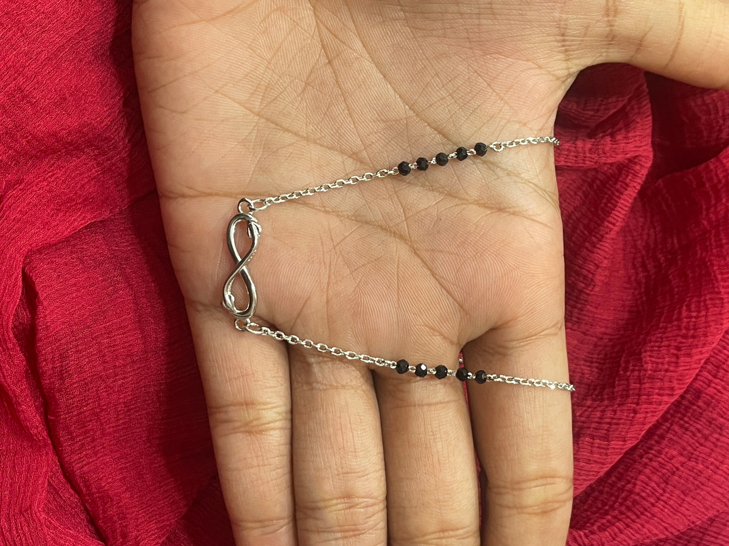 92.5 Silver Infinity Black Bead Chain for Women 19.5 Inches | Mangalsutra Style Love Design | Daily Wear Jewellery