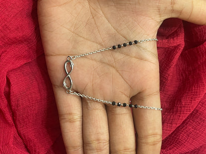 92.5 Silver Infinity Black Bead Chain for Women 19.5 Inches | Mangalsutra Style Love Design | Daily Wear Jewellery