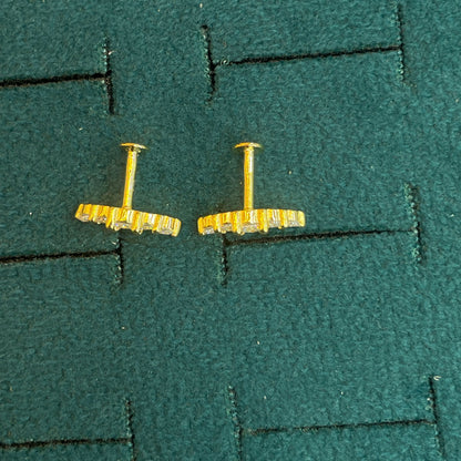 92.5 Silver Gold-Toned Clear Stone Curve Studs Pair