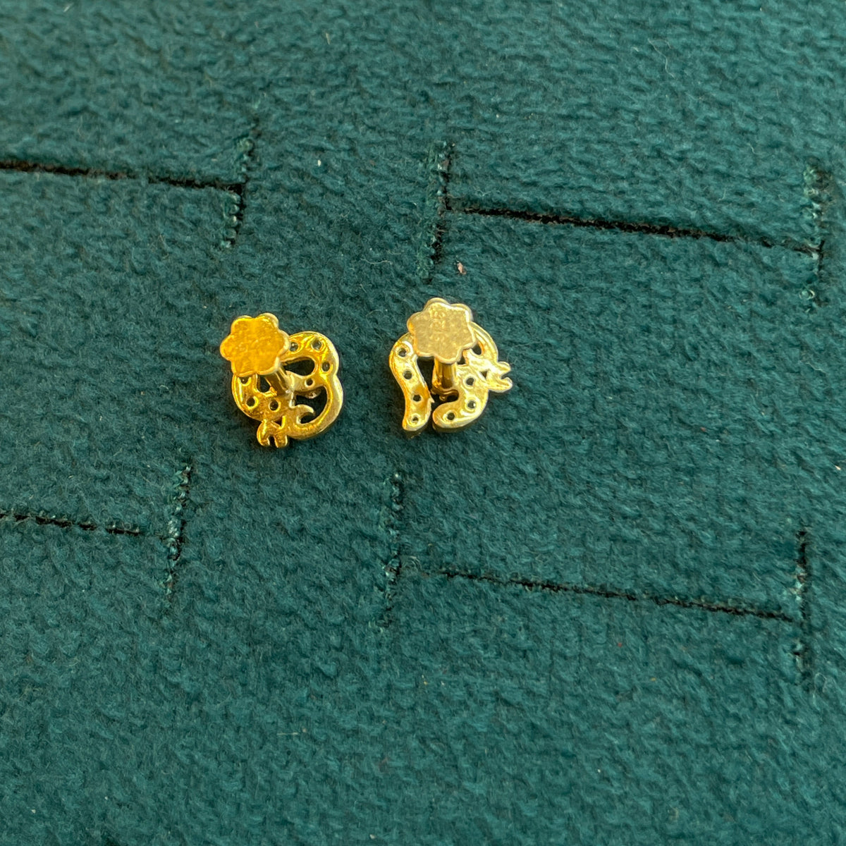 92.5 Silver Gold Plated White CZ Om Stud Earrings for Women