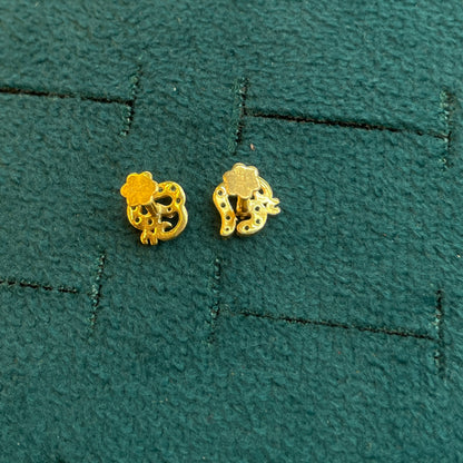 92.5 Silver Gold Plated White CZ Om Stud Earrings for Women