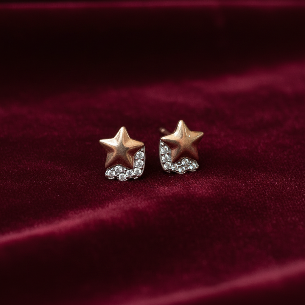 92.5 Silver Rose Gold Plated Star Earrings for Women | Stylish Celestial Design | Elegant Trend Jewellery