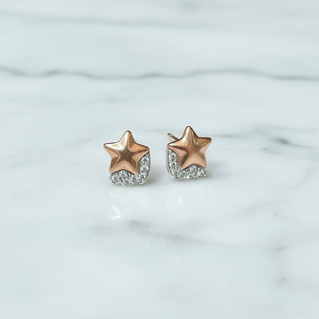 92.5 Silver Rose Gold Plated Star Earrings for Women | Stylish Celestial Design | Elegant Trend Jewellery