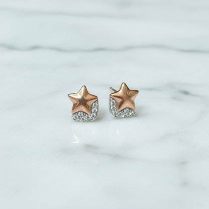92.5 Silver Rose Gold Plated Star Earrings for Women | Stylish Celestial Design | Elegant Trend Jewellery