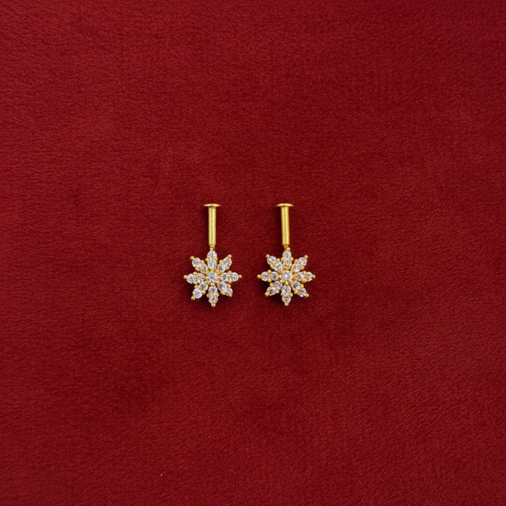 925 Silver Gold Plated 8 Petal Bugadi Pair