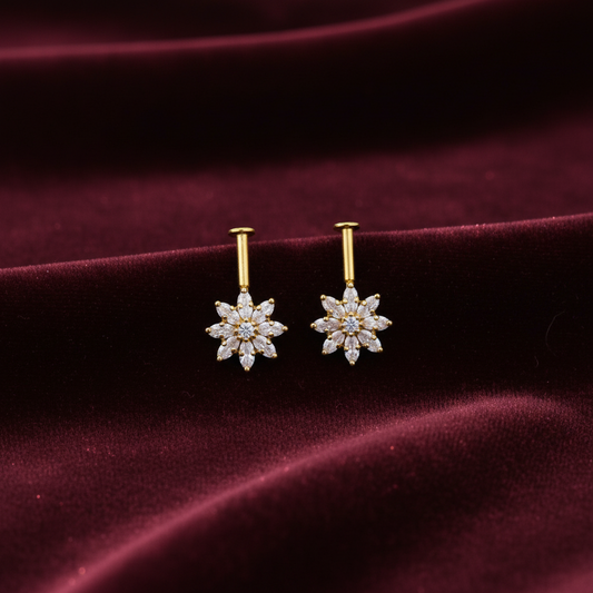 925 Silver Gold Plated 8 Petal Bugadi Pair