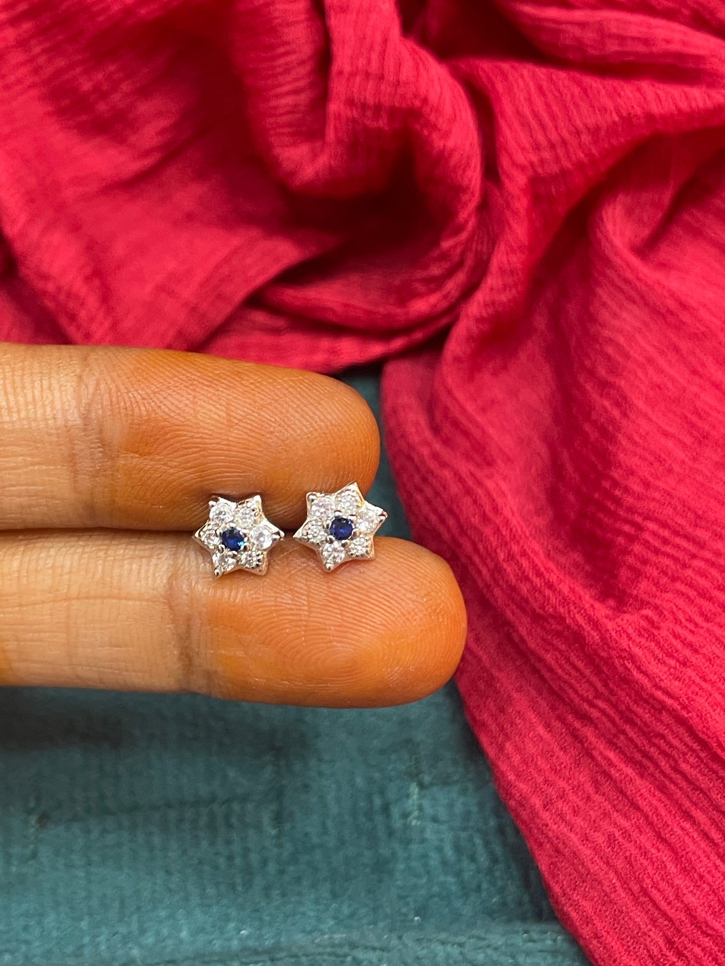 92.5 Silver Blue Star Studs Pair