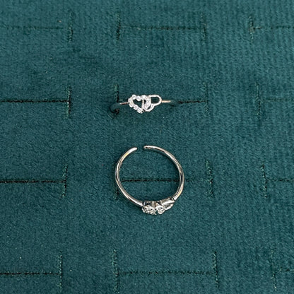 92.5 Sterling Silver CZ Heart & Loop Knot Toe Rings for Women