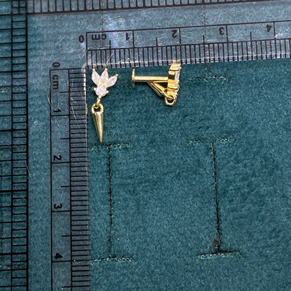 92.5 Sterling Silver Gold Plated Marquise & Round White CZ Lotus Crown & Gold Spike Drop Earrings for Women