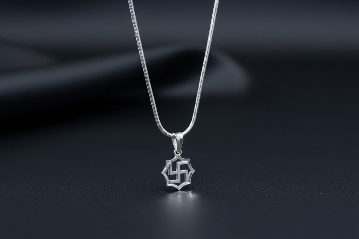 92.5 Silver Swastik Pendant for Men & Women | Sacred Symbol Design | Spiritual Jewellery