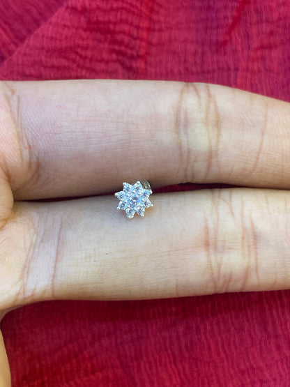 92.5 Silver Flower Second Studs / Nose Pin (Single Piece) | Elegant Floral Design | Jewellery
