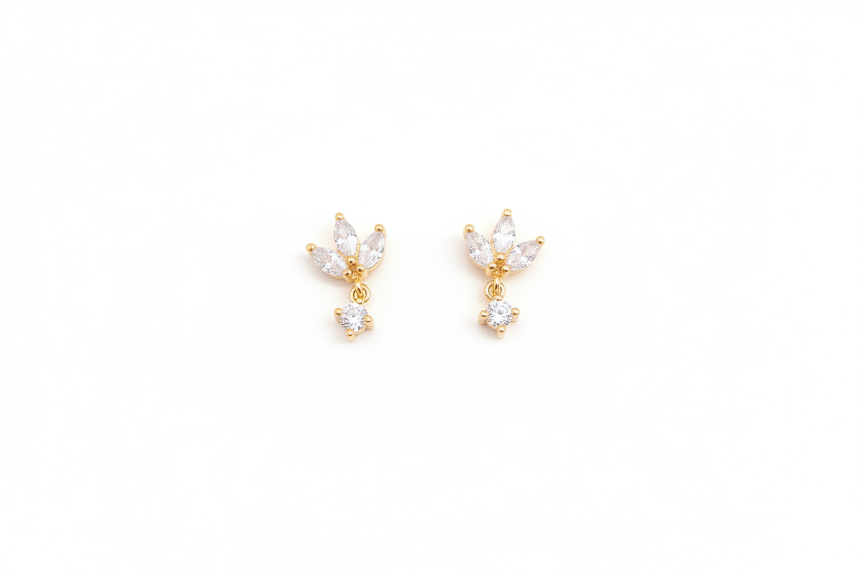 925 Silver Gold Plated Flower Drop Earstuds