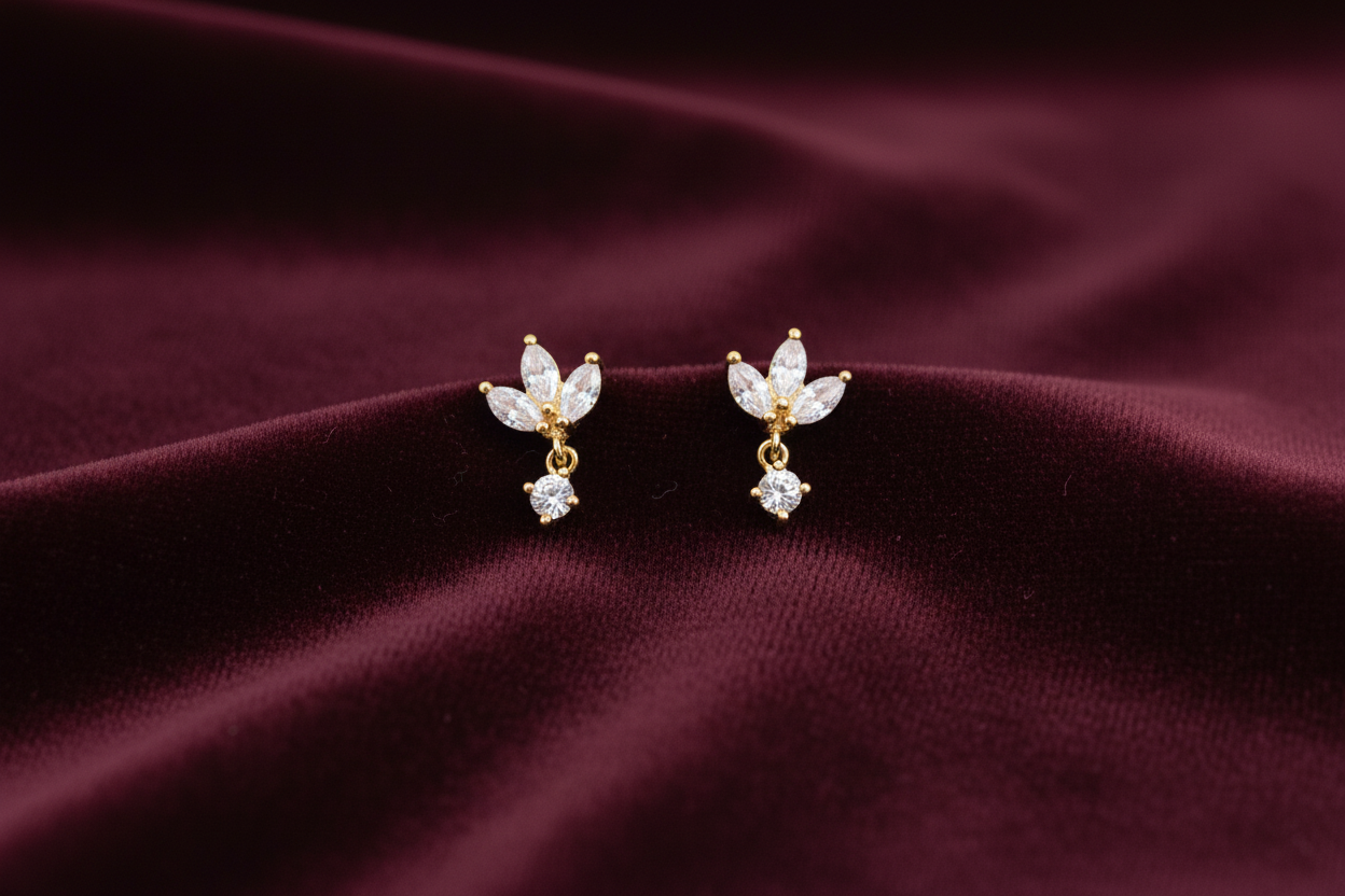 925 Silver Gold Plated Flower Drop Earstuds