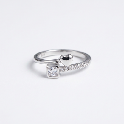 92.5 Silver Clear Stone Heart Ring for Women- Size 14