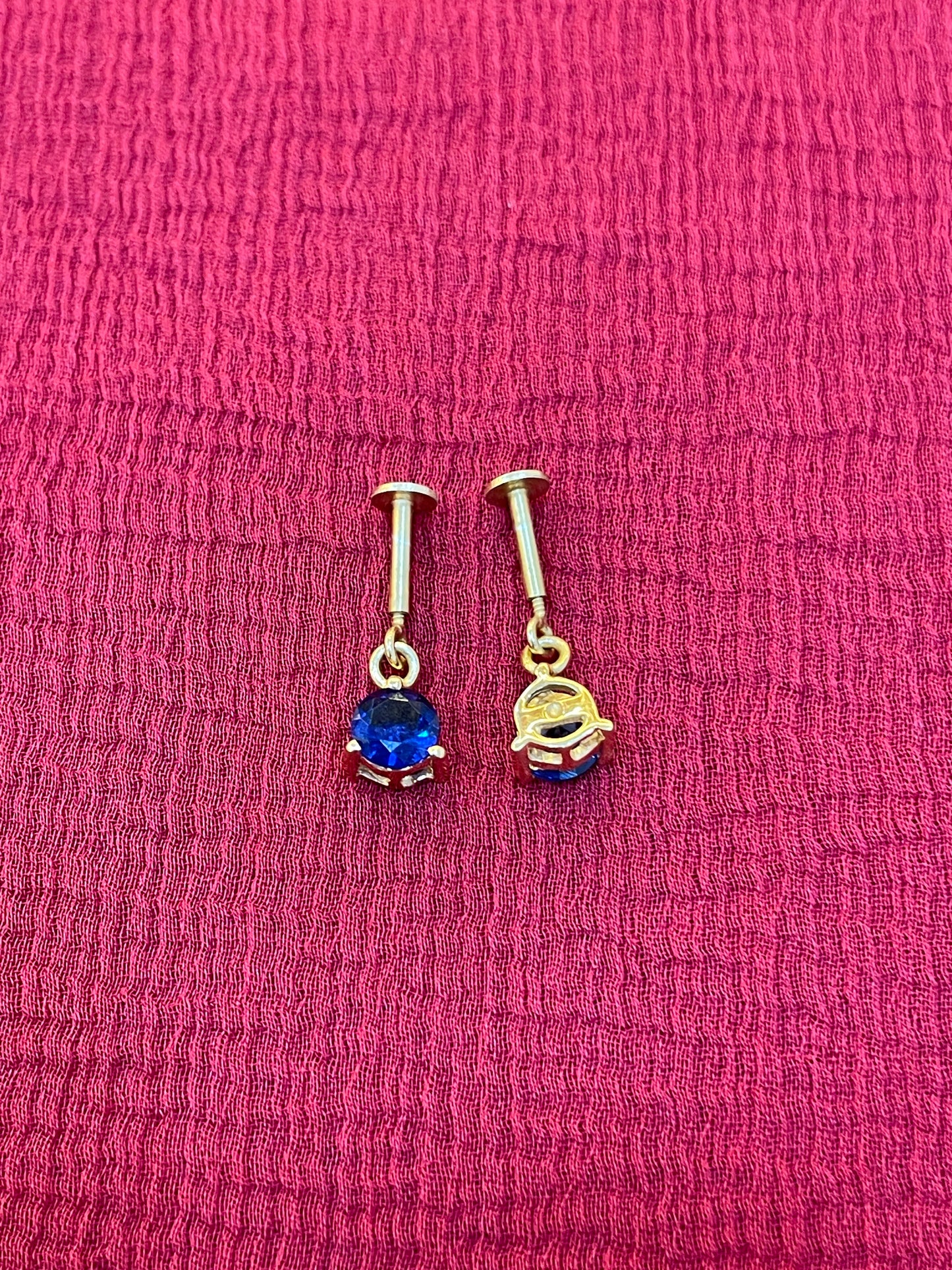 925 Silver Gold Plated Midnight Blue Dangler Bugadi pair