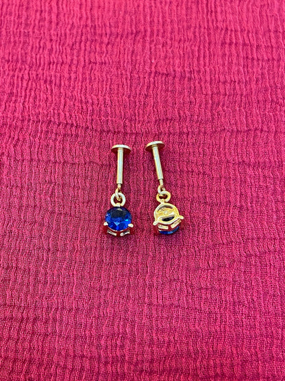 925 Silver Gold Plated Midnight Blue Dangler Bugadi pair