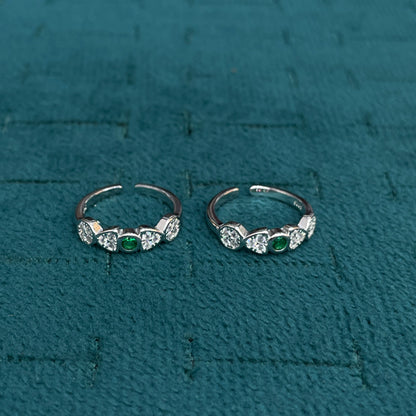 92.5 Sterling Silver Emerald Green & White CZ Five Stone Open Toe Rings for Women — Pair