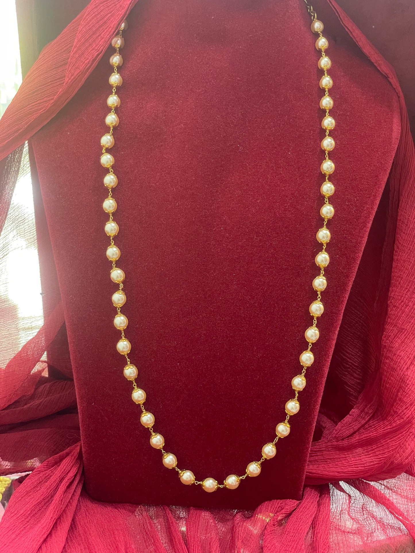 Silver pearls gold plated nakshi mala 24 inches