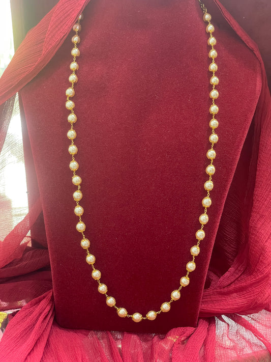 Silver pearls gold plated nakshi mala 24 inches